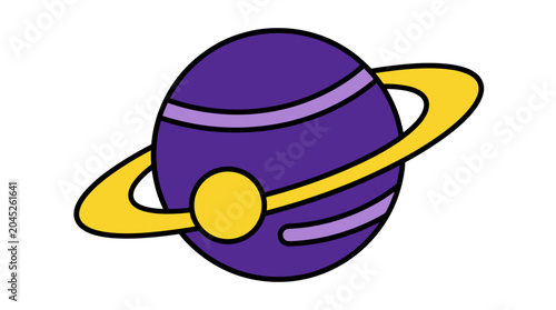 Stylized purple planet with yellow rings celestial illustration.