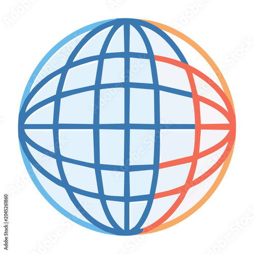 Flat design globe icon with blue and red segments