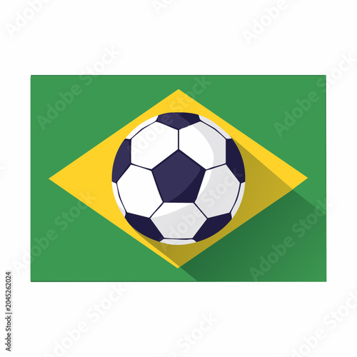 Brazil Soccer Ball on National Flag Flat Vector Illustration.