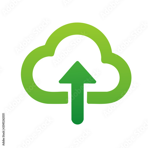 Green cloud upload icon with arrow