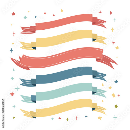 Set of colorful ribbon banners with confetti