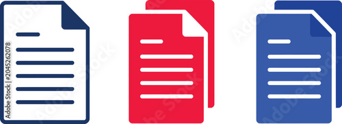 Document white, red, and blue paper sheets with text lines