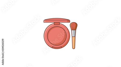 Pink blush compact and makeup brush on white background for beauty and cosmetics concept