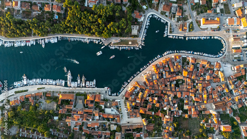Obraz na plátně Stari grad old town marina hvar aerial view
