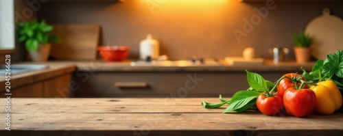 Wooden kitchen table banner, abstract warm background Product display space , wooden, abstract, product