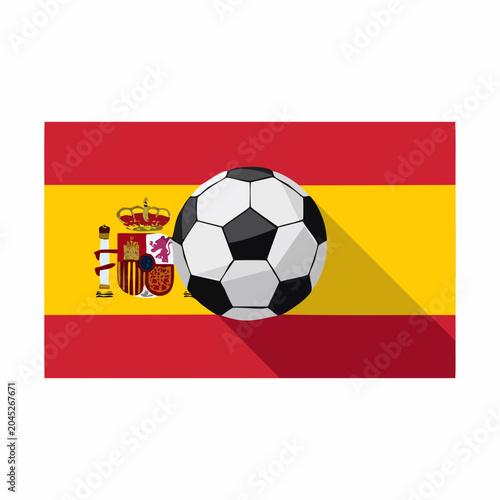 Spain Soccer Ball on Spanish Flag Flat Vector Illustration.
