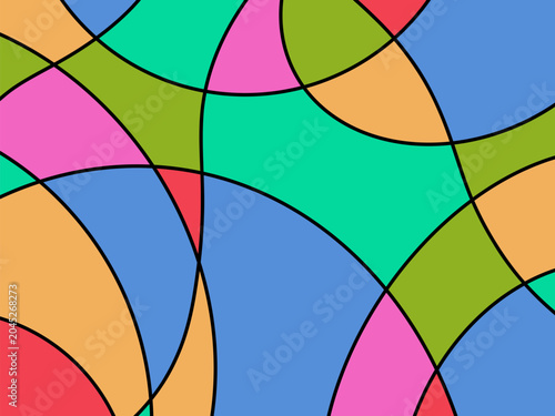Geometric Mosaic Abstract Background. Stained Glass Style Colorful Abstract Background Bold Black Lines.