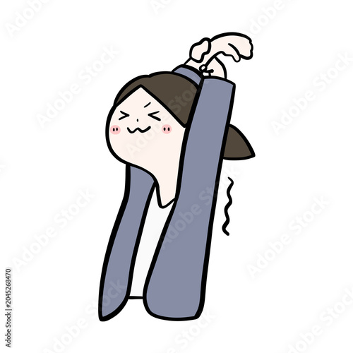 Cute businesswoman stretching arms, tired and refreshing kawaii office illustration