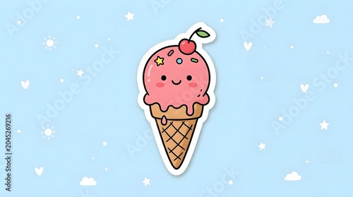 Kawaii pink ice cream cone sticker