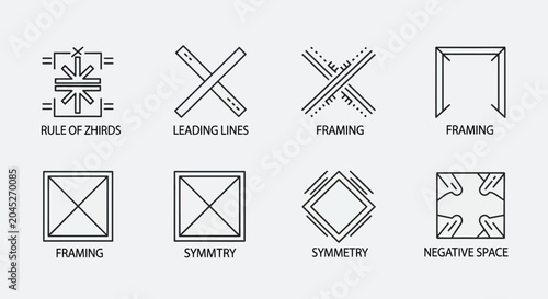 Foto Photographic Composition Rules and Techniques Line Icons