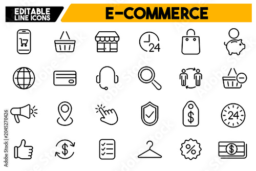 E Commerce Line Icons Set Online Shopping Cart Payment Editable Stroke