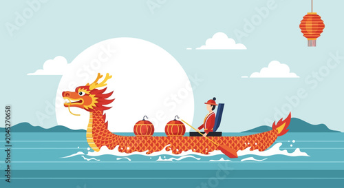 Dragon Boat Paddlers On Sea Race.
