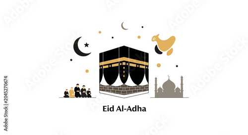 Photos Kaaba at Eid Al Adha Celebration with Crescent Moon.