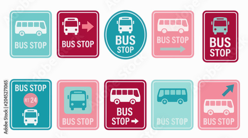 Flat Vector Bus Stop Icons Collection Graphic Resources Commercial Use