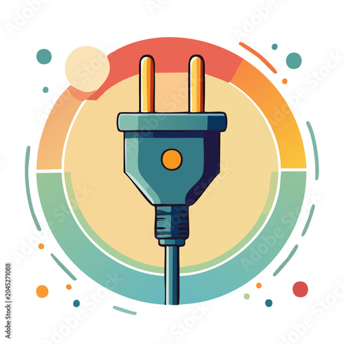 Flat design illustration of an electric plug with colorful abstract
