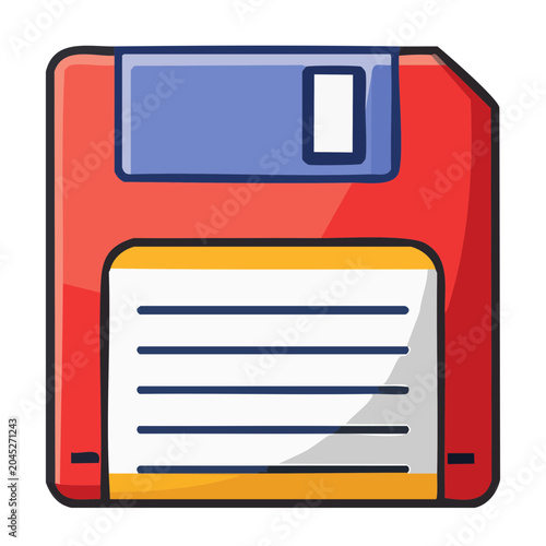 Red floppy disk icon with blue label