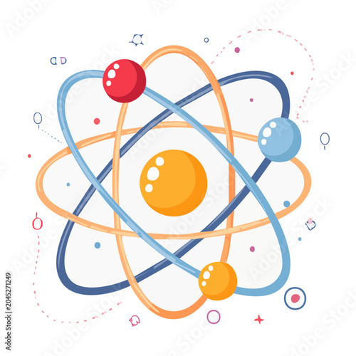 Stylized atom model with orbiting electrons