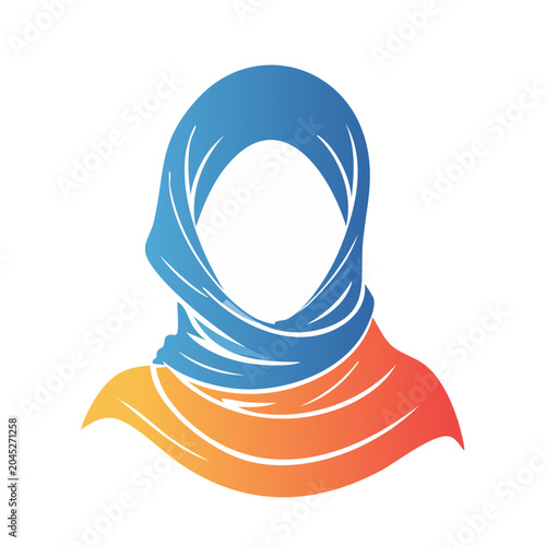 Stylized icon of a woman wearing a blue and orange hijab