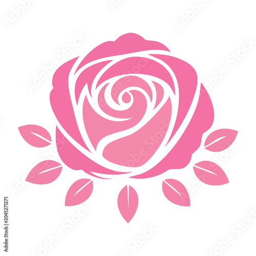 Stylized pink rose with leaves icon