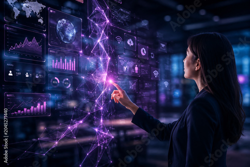 AI generated advanced data analytics dashboard global network visualization business intelligence monitoring digital transformation strategic decision support