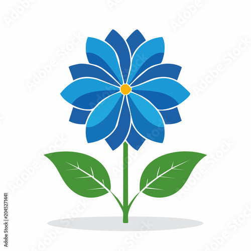 Stylized Blue Flower with Green Leaves