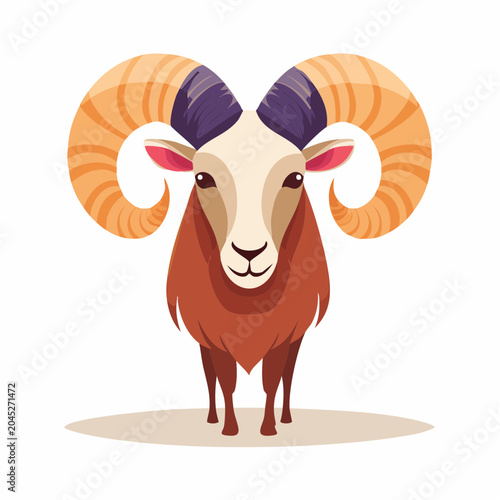 Stylized Ram with Large Curved Horns