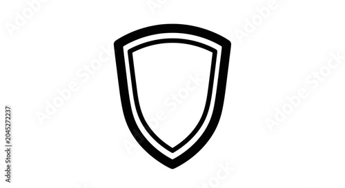Clean black and white shield icon representing security, protection, defense, and safeguarding for digital concepts and web design