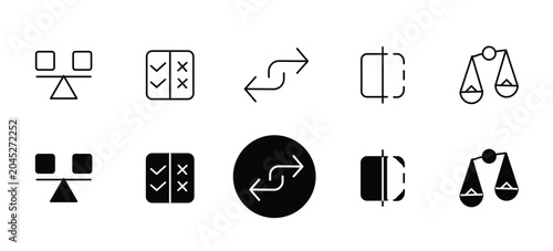 Compare items icon scale symbol. Product evaluation collection . Ecommerce analytics metrics collection. Line vector icon . Vector illustration