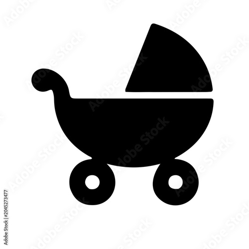 Minimalist baby stroller silhouette, Scandinavian nursery decor, simple black vector design, clean lines, modern baby-themed artwork, pastel background, printable wall poster.