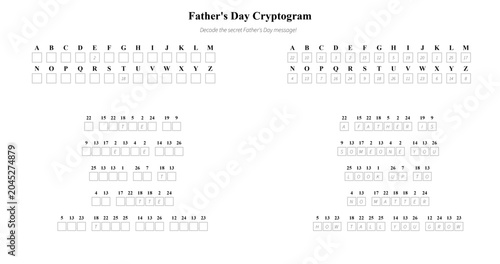 Obraz na płótnie Father's Day cryptogram puzzle template with encoded letters