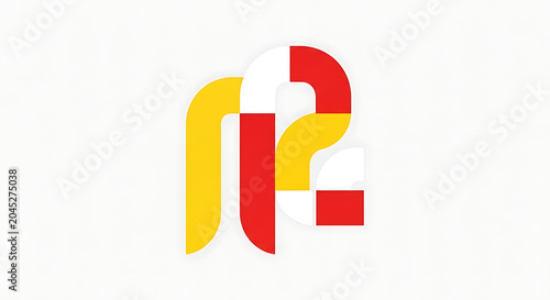 Abstract geometric design of the letter R in yellow and red, modern graphic illustration
