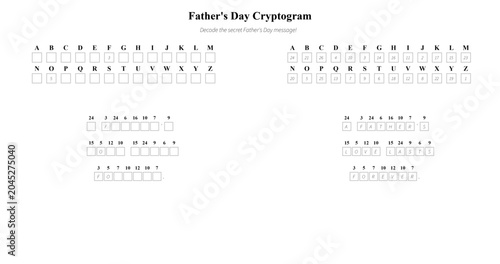 Photos Father's Day cryptogram puzzle with blank spaces for answers