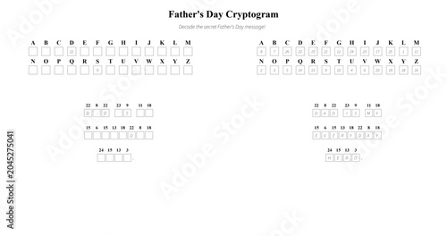 Tableau sur toile Father's Day cryptogram puzzle with letter substitution grid
