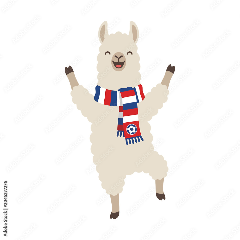 Fototapeta premium Happy Soccer Fan Llama Cartoon Mascot