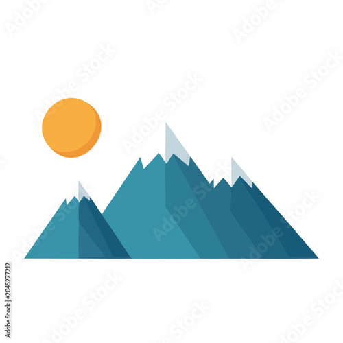 Flat design illustration of mountains and sun