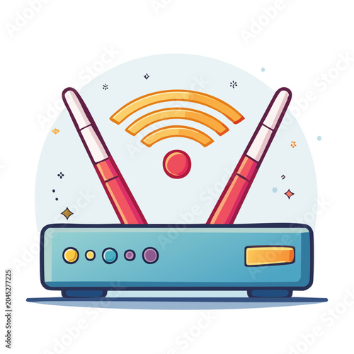 Flat design illustration of a wireless router with wifi signal