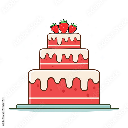 Flat design strawberry cake with three tiers