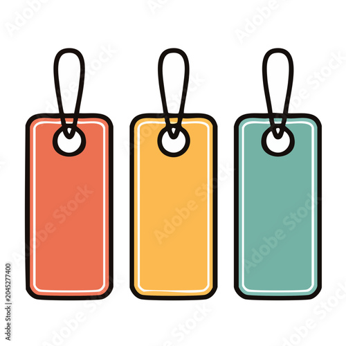 Three blank tags with strings on white background