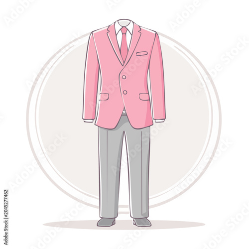 Pink suit with grey pants and tie