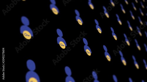 Blue user account profile icons with security key in a digital grid background