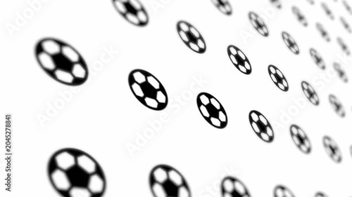 Black and white soccer ball icons in a grid on white background motion graphics