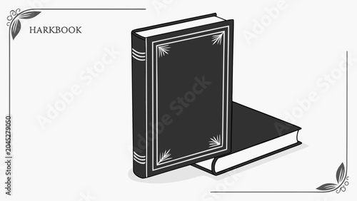 Tableau sur toile Elegant Black and Gold Hardcover Book with Matching Bookmark Set on Wooden Surfa