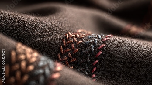 Brown and black fabric pile rests in heap disordered brown and black fabric forms soft heap