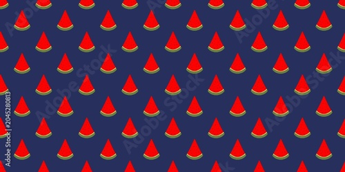 Fényképezés Deep navy blue field contrasting with an aligned grid of red watermelon icons