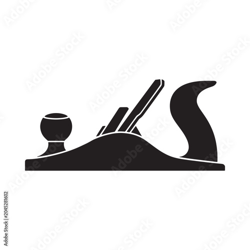Hand plane silhouette against a white background woodworking tool design
