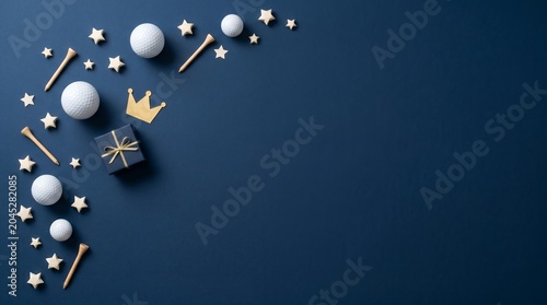 Happy fathers day golf equipment and gift layout with copyspace background celebration greeting equipment arrangement paternal masculine