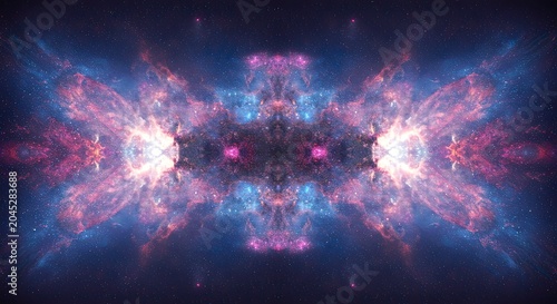 Symmetrical Cosmic Nebula with Stars and Galaxies