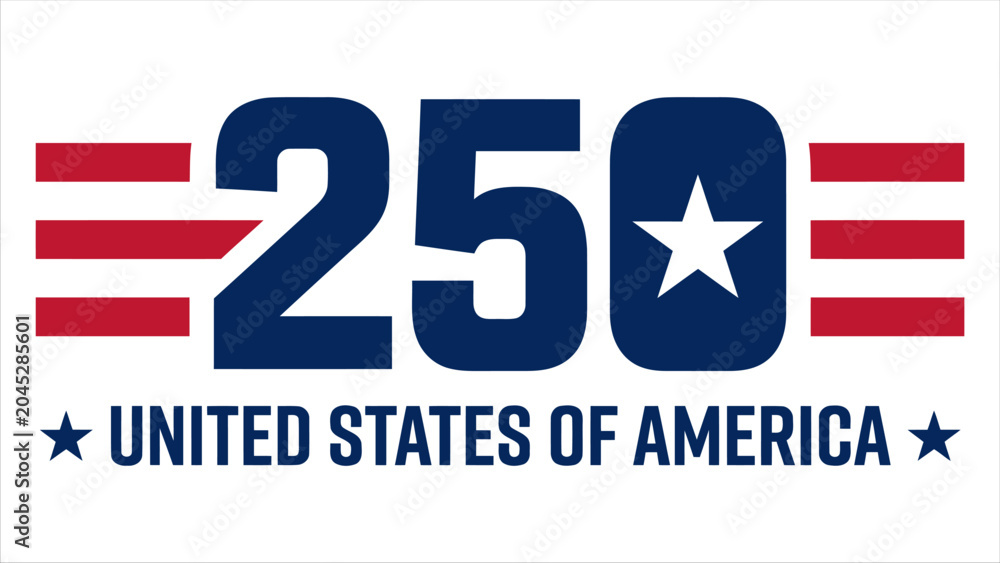Fototapeta premium United States of America 250th anniversary logo with red stripes and blue numbers.