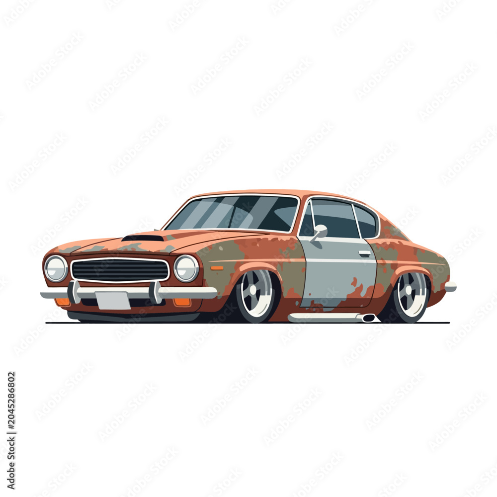 Fototapeta premium Vintage Rusty Car Illustration, Classic Automobile, Isolated on White