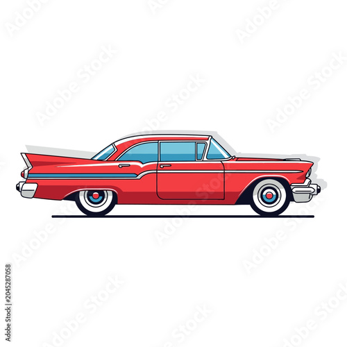 Classic Red Vintage Car Isolated on White Background